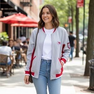 Gray and Red Bomber Jacket